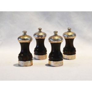 Pair of 1960's English Pepper Grinders Wood with Sterling Silver