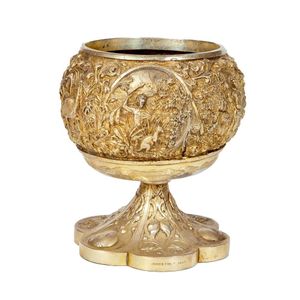 A gilt metal chalice by James Holt, Melbourne 1889, the body…