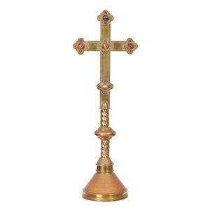 A brass altar cross, the conical moulded base with presentation…