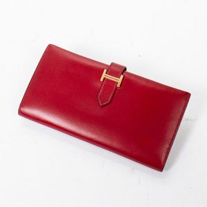 Hermes Red Epsom Leather Gold 'H' Bearn Wallet