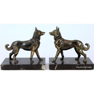 A pair of Art Deco spelter Alsatian bookends, circa 1930 the&hellip;