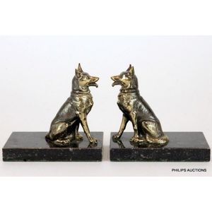 A pair of Art Deco spelter Alsatian bookends, circa 1930 the&hellip;
