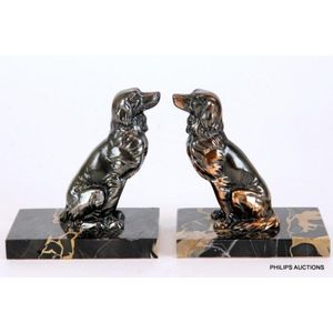 Pair of Vintage French Bronze Spelter and Marble Art Deco Dog Bookends high quality c1940's