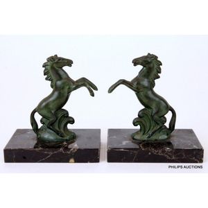 A pair of Art Deco rearing horse spelter bookends, circa 1930&hellip;