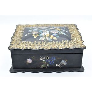 19th century ebonised jewellery box with alabaster shell inlays…