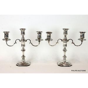 Pair of Danish 3-armed candlesticks in silver
