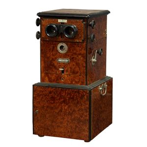 A 19th century veneered Stereoscope machine with glass slides