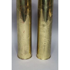 Pair Of Vintage World War I French Trench Artillery Brass Shell Casing Vases