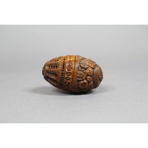 Hand Carved Coquille Nut Egg Box 19C Flea Trap Pomander Needle