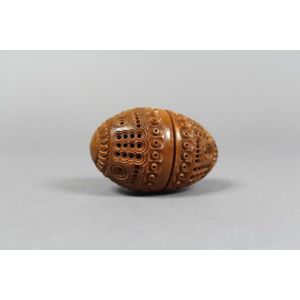 Hand Carved Coquille Nut Egg Box 19C Flea Trap Pomander Needle Case