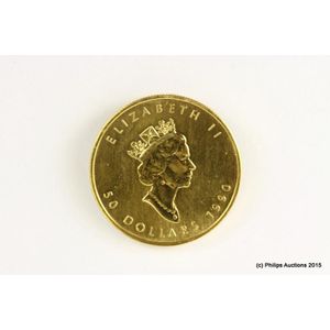 A gold Canadian $50 coin, 24ct yellow gold, dated 1990, 50…