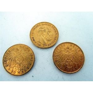 Three German 20 mark gold coins, 1883, 1901 & 1905. (3) total…
