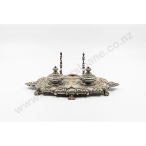 Victorian silverplate desk stand two handled oblong shape with…