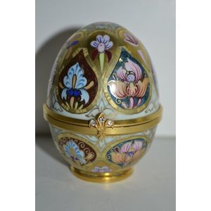 Tiffany style porcelain egg trinket box with gilt floral…