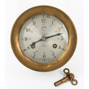 Vintage Bell Clock Company ~ Nautical Ship's Porthole Brass & Oak Wall Clock