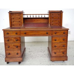 1900s Edwardian Very Large Antique Partner's Desk, English, Twin