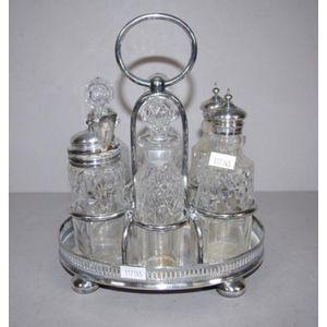 Silver Plated Crystal Cruet Set - Condiment & Cruet Sets - Silver Plate