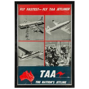 Fly Fastest - Fly TAA Jetliner poster depicting the Electra Mk.…