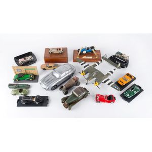 Collection of assorted toy and model cars, plane and train,…