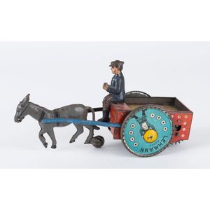 Lehmann Na-Ob vintage donkey-cart and driver, tinplate…