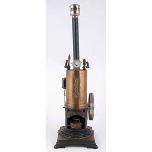 A circa 1910s-20s Bing (?) vertical steam engine with brass…