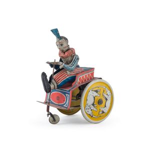 A 1920's Greppert & Kelch 'G+K' brand circus clown on cart,…