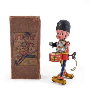 Drummer boy wind-up tinplate toy with celluloid head by Fukuda,…