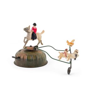 Alps (Japan) celluloid hunter on horseback and dogs chasing a…