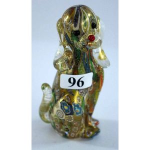 A Murano glass dog figure, with millefiori and aventurine…