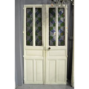 Pair of antique leadlight doors, each 220 cm high, 58 cm wide…