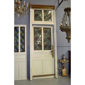 Most impressive antique French leadlight single door on wooden…