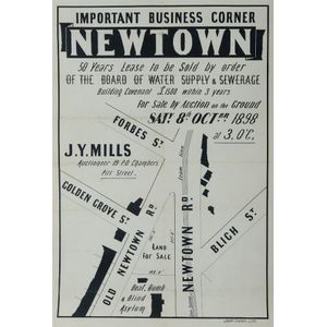 1896 real Estate Sale poster. Sale of lease on land at Newtown,…