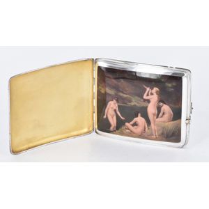 A sterling silver enamel decorated cigarette case, gilt…