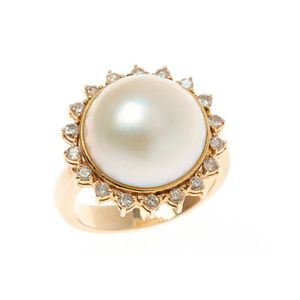 14ct Gold Mabe Pearl & Diamond Ring, Size Q - Rings - Jewellery