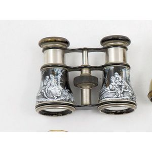 Pair 19th century French opera glasses painted with classical…