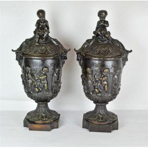 A pair bronze neoclassical style covered urns, mid 20th century…