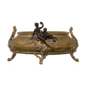 A French Art Nouveau figural gilt bronze jardiniere,…
