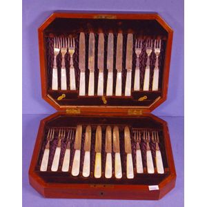 Boxed Set of Antique Victorian English Fruit Knives & Forks Ornate