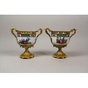 Pair of European porcelain jardinieres with ormolu mounts,…