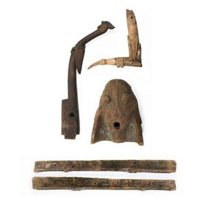 Two old Melanesian canoe ornaments. Massim canoe mast…