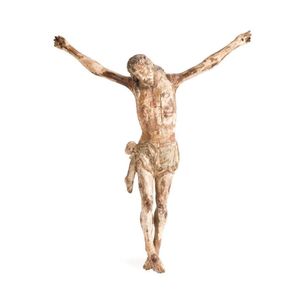A carved wood and polychrome decorated Corpus Christi, Spanish,…