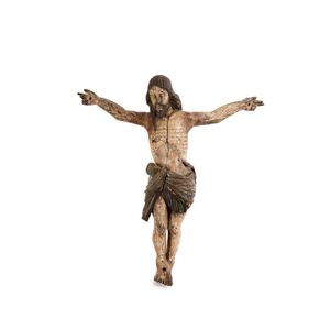 A Spanish colonial carved and polychromed Corpus Christi,…