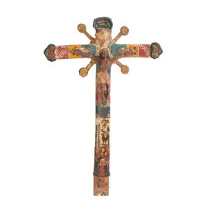 A Spanish colonial carved and polychromed Corpus Christi,…