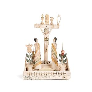 A carved bone polychromed Corpus Christi, 19th century. 17 cm…