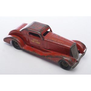 A 1930's Marx pressed steel siren fire Chief Sedan, clockwork