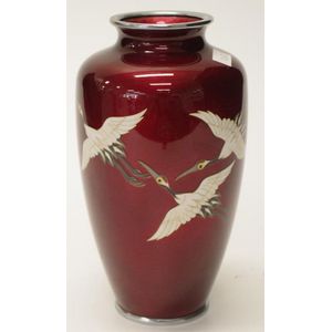 Good Japanese cloisonne vase decorated with storks, stamped to…
