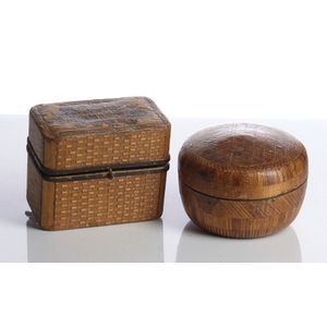 Two French straw work boxes, 19th century, the first of…
