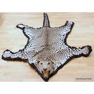 A vintage leopard skin rug with Taxidermic head, early 20th…