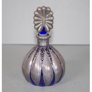 Vintage silver overlay blue glass perfume bottle silver collar&hellip;