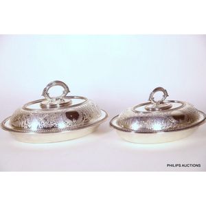 Two matching late Victorian silver plated vegetable tureens,…
